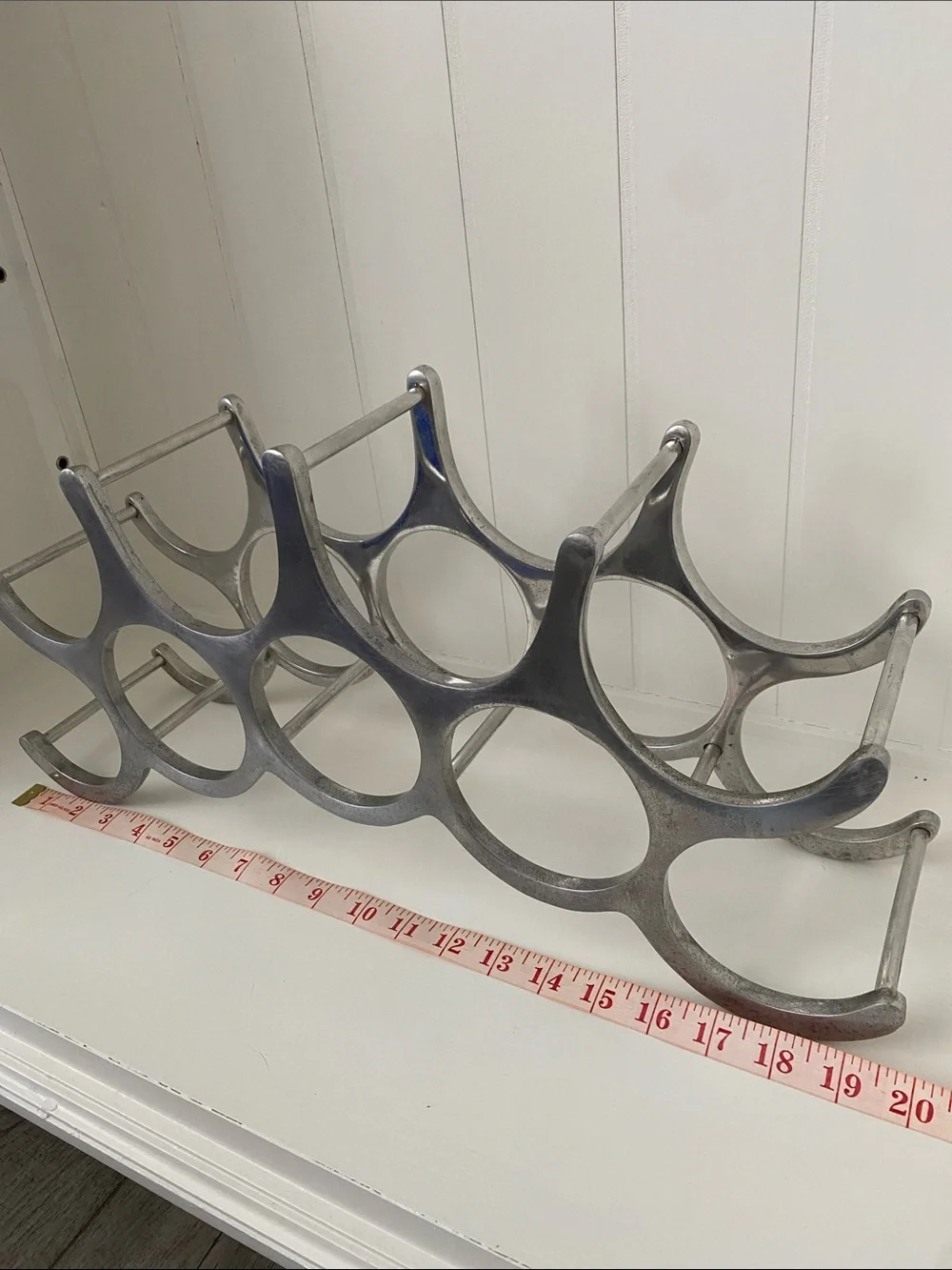 Vintage Midcentury Cast Aluminum Metal Wine Rack Organizer - 9 Bottle Display